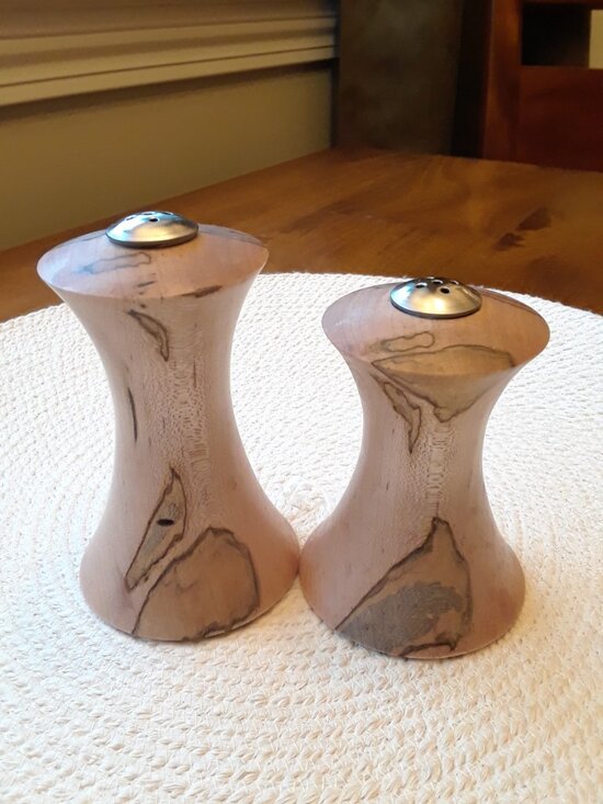 Hand Crafted Other - Spalted Maple Turned Wood Salt & Pepper Shakers